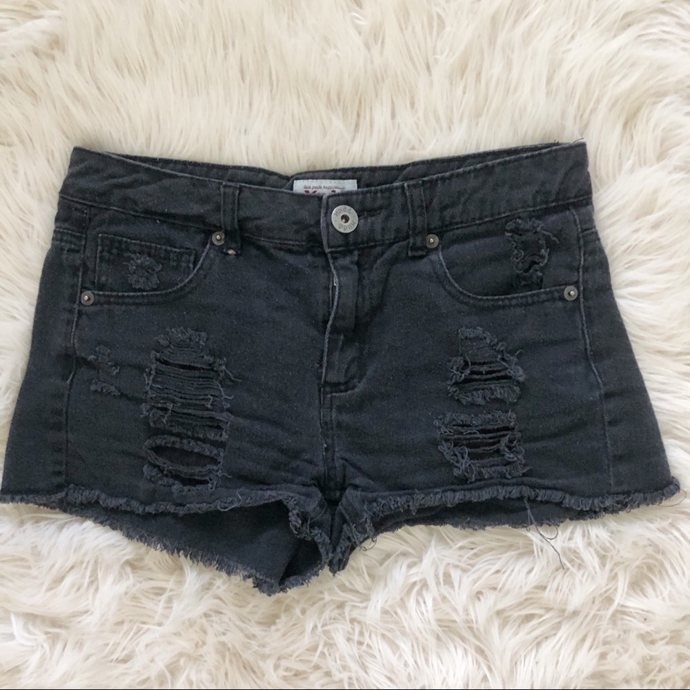 Mudd Black Denim Jean Shorts Cut-Offs Distressed